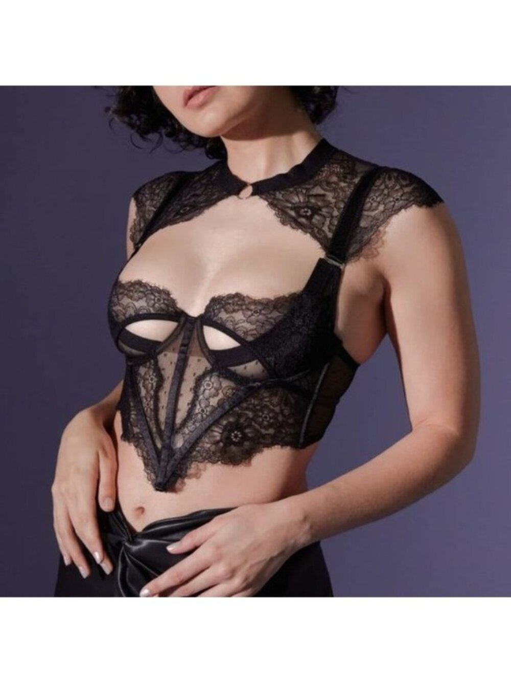 NWOT Thistle and Spire Minna Black Lace Bodice M Medium Strappy Bralette